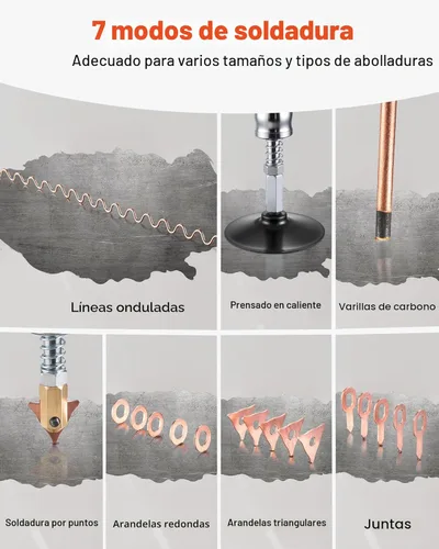 Miniatura 3 de VEVOR Kit de reparación de abolladuras de soldador de pernos, máquina de soldadura por puntos de 110 V con extractor de abolladuras de martillo