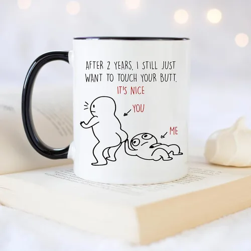 Miniatura 4 de YouNique Designs Taza de aniversario de 2 años para novio y novia, 11 onzas, 2da taza de café de boda para marido y esposa, taza de citas para él