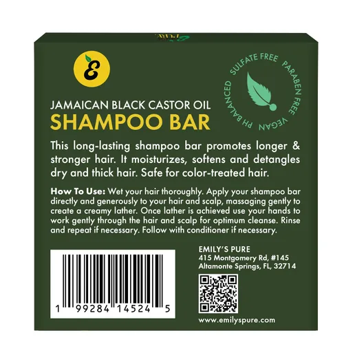 Miniatura 8 de Emily's Pure Barra de champú de aceite de ricino negro jamaicano, 5 onzas, champú sólido sin sulfato para soporte de roturas y cuidado del cuero