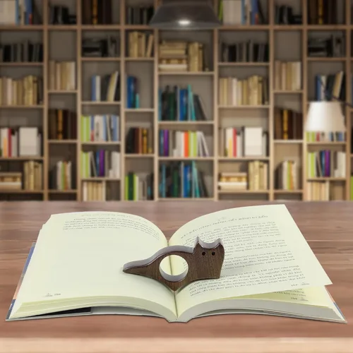 Miniatura 6 de Sujetapáginas con Diseño de Gato, Soporte de Libro de Madera de Nogal con Acabado Liso para Lectura, Regalo Ideal para Lectores y Accesorios