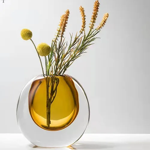 Jarrón de cristal, moderno jarrón decorativo, florero floral minimalista, estilo ligero de lujo para decoración del hogar, centro de mesa, oficina,