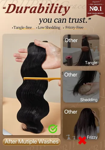 Miniatura 8 de TRIIPPY Paquetes de cabello humano ondulado, 100% cabello camboyano sin procesar SoftMAX, 3 paquetes (16, 16, 16, 16 pulgadas), triple la vida útil