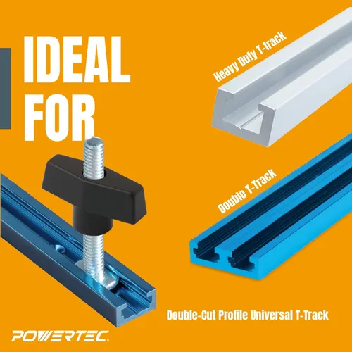 Miniatura 2 de POWERTEC 71173 Kit de perilla de riel en T, pernos roscados y arandelas 1/4-20, juego de 46 piezas, pernos de riel en T, accesorios de riel en T