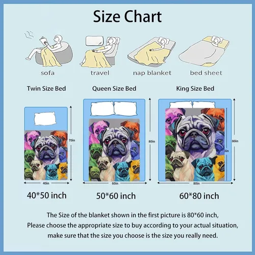 Miniatura 5 de Dujiea Manta de franela colorida con diseño de cachorros de perro carlino divertido de 40 x 50 pulgadas, manta súper suave y ligera para sofá
