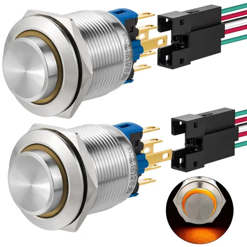 Miniatura 12 de Interruptor de botón de 0.866 in con cierre redondo alto impermeable IP67 de acero inoxidable 304 con luz LED de 110 V 120 V CA para 7/8 pulgadas