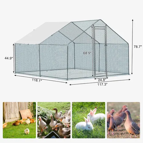 Miniatura 2 de Outvita Gallinero, casa grande de metal para pollos de 10 x 10 pies, jaula de hábitat de aves de corral con cubierta impermeable, corral de pollo