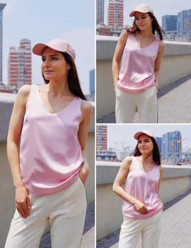 Miniatura 4 de Zeagoo Camiseta sin mangas de satén de seda para mujer, estilo casual, cuello en V, holgada, sin mangas