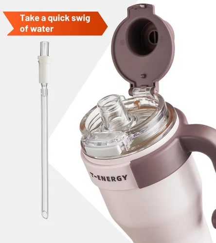 Miniatura 3 de TKK Vaso de 27 onzas con asa y popote, botella aislada con revestimiento de cerámica, taza de viaje 100% a prueba de fugas para agua, té helado