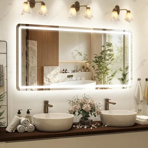 Miniatura 19 de 48x24 Inch LED Bathroom Mirror with Lights, Anti-Fog 3-Color Dimmable Memory Touch Control, Waterproof HD Tempered Glass, Wall Mounted Vanity Mirror