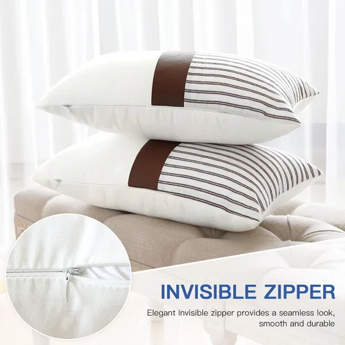 Miniatura 7 de OTOSTAR Juego de 2 fundas de almohada decorativas de granja de 12 x 20 pulgadas, fundas de almohada modernas de retazos de piel sintética a rayas