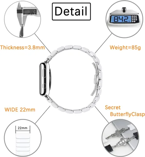 Miniatura 2 de Banda de pulsera de eslabones de cerámica de 0.787 in para Samsung Galaxy Watch 7 FE 6 5 4,40/42/43/44/45/46/1.850 in, Huawei GT 3 1.654 in (negro)
