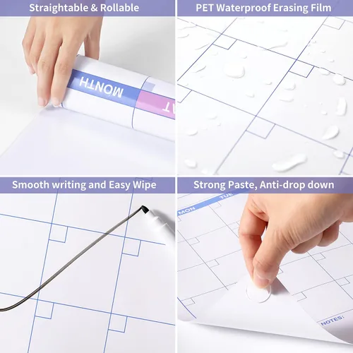 Miniatura 5 de Calendario grande de pared para borrar en seco – Calendario de pared anual sin fecha, 37" x 58", Calendario de pared laminado borrable