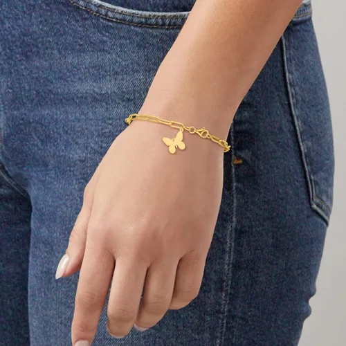 Miniatura 2 de Canaria - Pulsera de eslabones de papel con dije de mariposa de oro amarillo de 10 quilates