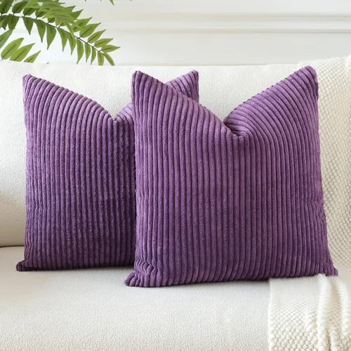 Miniatura 20 de OTOSTAR Paquete de 2 fundas de almohada decorativas de pana suave a rayas, cuadradas, decoración del hogar, fundas de almohada para sofá, cama, sala