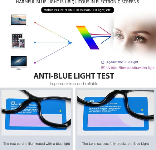 Miniatura 7 de Bevi Gafas de lectura antifatiga ocular, bloqueo de luz azul, marco cuadrado grande de gran tamaño con bisagra de metal para mujeres y hombres