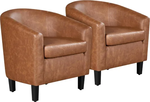 Miniatura 15 de Yaheetech Juego de 2 sillas tipo barril de pana, tapizadas, sillones redondos, sillas de espera con cojín suave para sala de estar, dormitorio, sala