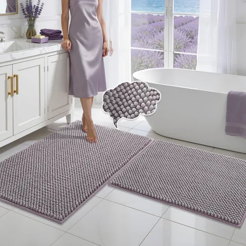 Miniatura 40 de BSICPRO Juego de alfombras de baño 2 piezas - Tapetes de baño de chenilla antideslizantes - Gruesa y suave alfombra absorbente de salvia para baño