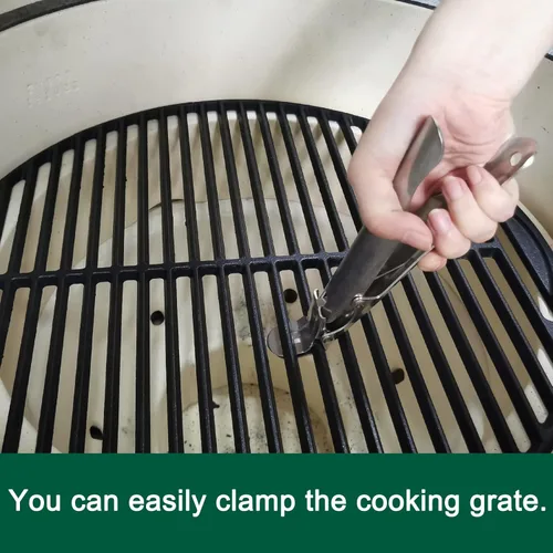 Miniatura 3 de Agarre elevador de rejilla de parrilla, agarrador de rejilla de acero inoxidable, herramienta elevadora de parrilla para huevo verde grande, Kamado