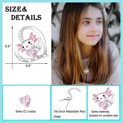Miniatura 2 de M&Ostyle Lindo collar de ajolote para niñas y niños, collares con colgante de cristal, regalos de joyería para niñas, hija, niños, hijo, nieta