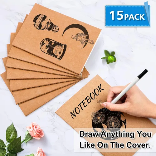 Miniatura 3 de feela Paquete de 15 cuadernos de papel kraft A5, 60 páginas rayadas en blanco, diario de viaje a granel, cuadernos de tapa suave para mujeres