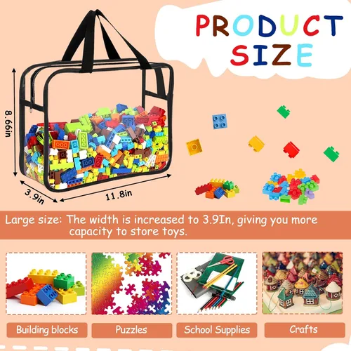 Miniatura 2 de 6 Paquetes de Bolsas Grandes para Almacenamiento de Juguetes con Etiquetas, Bolsas Transparentes Reutilizables de PVC para Juegos de Mesa, Bolsas