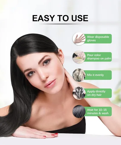 Miniatura 5 de Herbishh Champú de color para cabello gris – Fórmula enriquecida con queratina y flor de forro polar tubérculo – Cobertura total de canas, fácil