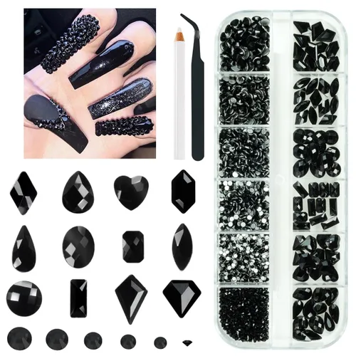 Miniatura 32 de Qiipii 2052 piezas de diamantes de imitación amatista púrpura para uñas, diamantes de imitación de vidrio de color lila claro para uñas, 72 formas