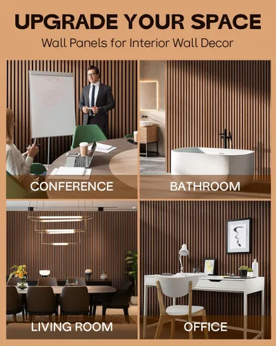 Miniatura 6 de Paneles acústicos de pared con listones de madera, 8 paneles de amortiguación de sonido de 23.62 x 11.22 pulgadas con acabado de madera natural