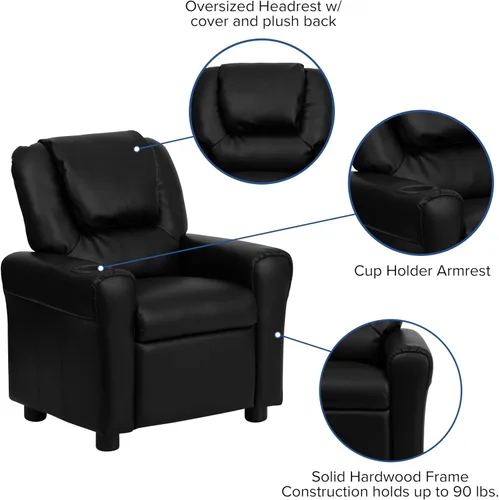 Miniatura 8 de Flash Furniture - Sillón reclinable contemporáneo para niños, color beige vinilo con base para vasos y reposacabezas