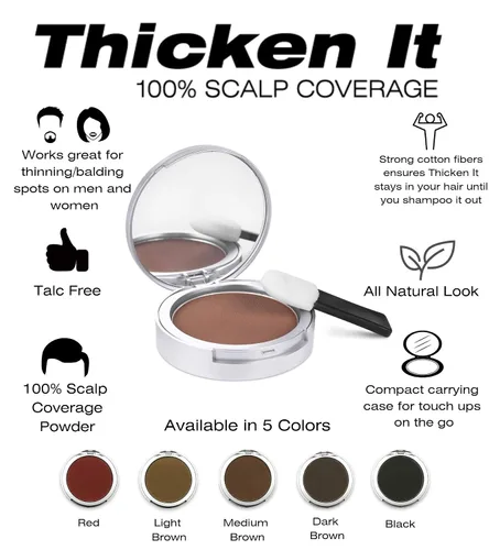 Miniatura 2 de Thicken It - Polvo para el cabello con cobertura 100% del cuero cabelludo, rojo, sin talco, 0.32 onzas, corrector de pérdida de cabello resistente