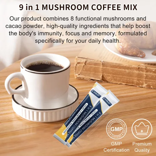 Miniatura 6 de CANLIST Café en polvo orgánico de hongos 9 en 1 con melena de león y chaga, Cordyceps, Reishi, Shiitake para enfoque cognitivo, apoyo inmunológico