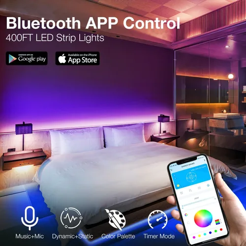 Miniatura 4 de DAYBETTER Tira de luces LED de 400 pies, luz inteligente con control remoto de aplicación, luces LED RGB para dormitorio, sincronización de música