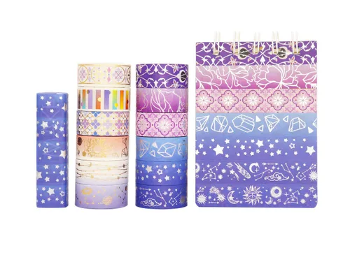 Miniatura 5 de YUBBAEX Galaxy - Juego de cinta adhesiva Washi con estrellas púrpuras decorativas, cinta adhesiva de lámina plateada y dorada para arte, Noche