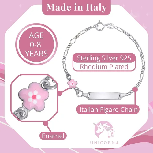 Miniatura 3 de UNICORNJ Pulsera de plata de ley 925 Italia con nombre para niños o bebés pulseras de identificación grabadas personalizadas para niños cadena