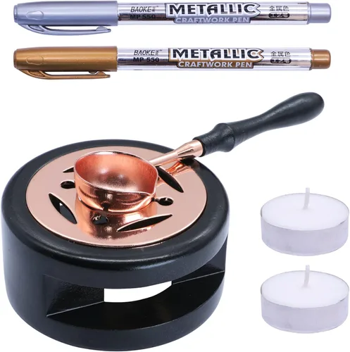 Miniatura 10 de SWANGSA Kit de calentador de sellado de cera, herramienta de horno de cera de sellado con 2 bolígrafos de sellado de cera + cuchara de sellado