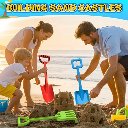Miniatura 4 de Juego de palas de playa jumbo para niños, pala de arena de plástico ABS de mango largo de 16 pulgadas, paquete de 3 unidades de plantación de verano