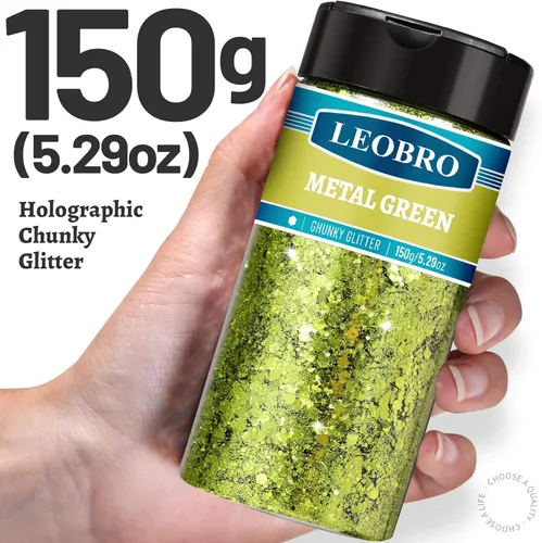 Miniatura 2 de LEOBRO Purpurina verde, purpurina gruesa, 5.29 onzas (5.29 oz), purpurina artesanal para resina, mezcla de purpurina fina y purpurina gruesa, Verde