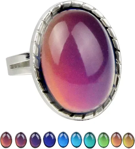 Miniatura 2 de 2 anillos ovalados para el estado de ánimo, estilo retro, ajustable, para amantes y amigos, talla única