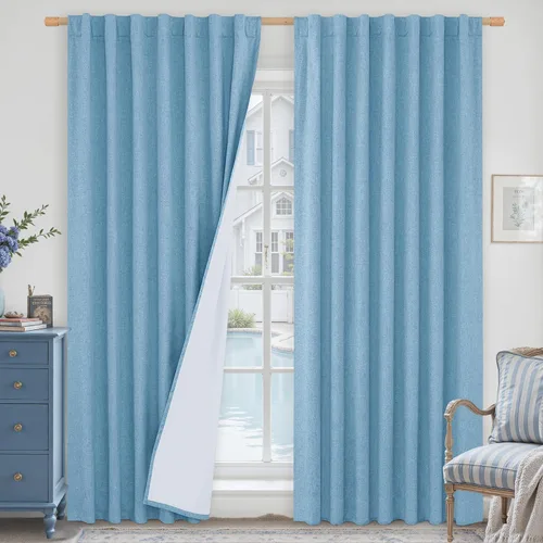 Miniatura 109 de LAMIT Cortinas de lino natural 100 % opacas para ventana, para dormitorio, 45 pulgadas, cortinas térmicas con textura de lino estilo granja