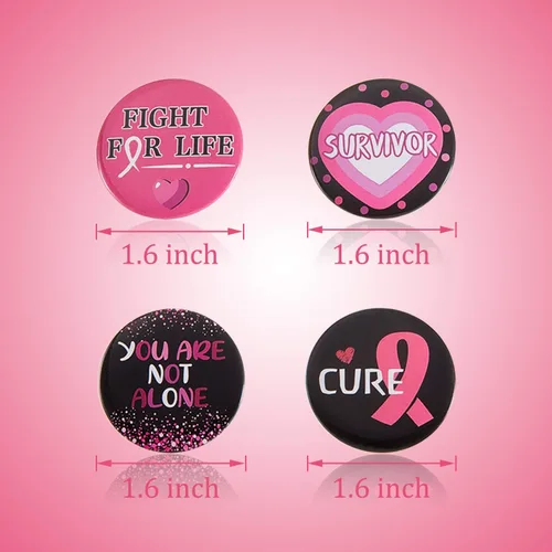 Miniatura 2 de 48 botones rosados de concientización sobre el cáncer de mama, insignias de 24 diseños variados, broche de cinta rosa redonda de esperanza