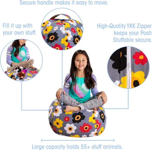 Miniatura 2 de Posh Stuffable - Sillón puff con almacenamiento para niños, contenedor de animales de peluche, organizador de juguetes de niños Lona rayas verde