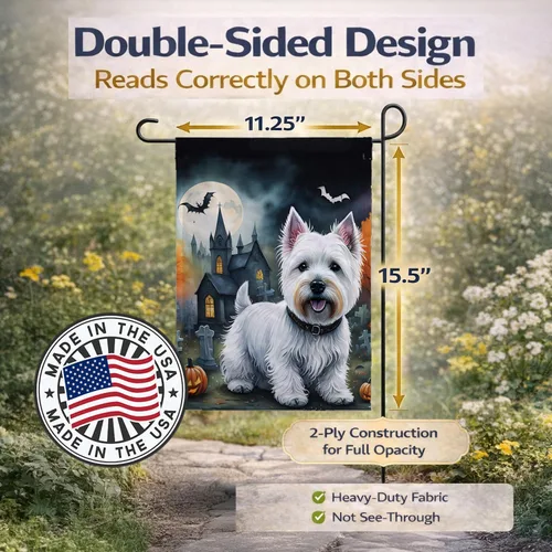 Miniatura 4 de Caroline's Treasures DAC2058GF Westie Spooky - Bandera de jardín de Halloween para buzón, bandera decorativa para patio exterior, patio, obras