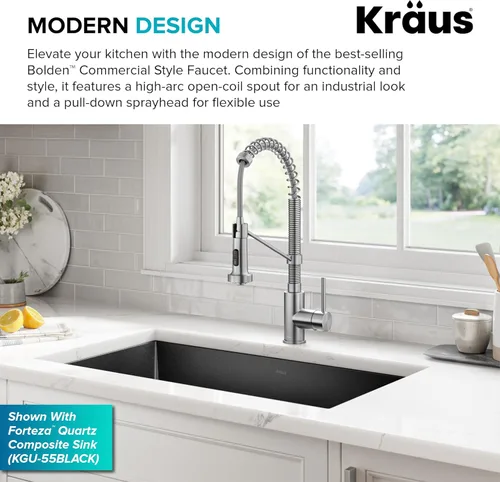 Miniatura 4 de KRAUS Bolden KPF-1610SFS - Grifo de cocina extraíble de una sola manija de estilo comercial de acero inoxidable sin manchas, con 2 funciones