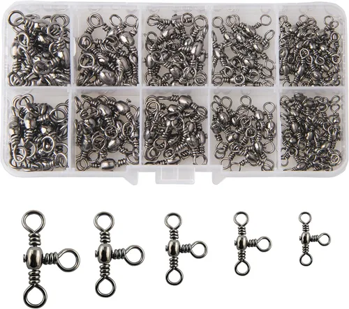 Kit de pesca giratorio de 3 vías, 120 piezas de pesca de tres vías de alta resistencia, remolques giratorios de barril, aparejos giratorios en forma