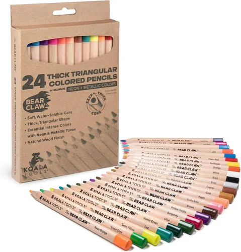 KOALA TOOLS - Lápices de Colores Bear Claw para Adultos y Niños, Lápices de Colores Solubles en Agua con Agarre Triangular para Arte y Sombreado,
