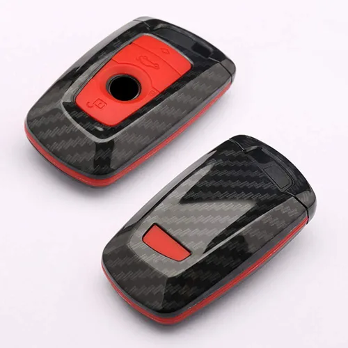Miniatura 3 de ontto Funda para llavero con textura de fibra de carbono, funda de silicona con llavero protector de llave remota para BMW 1 3 5 7 Series X3 X4 X5
