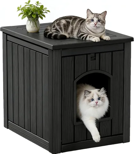 Miniatura 17 de Casa para gatos al aire libre, resistente a la intemperie, con garra, para gatos interiores y exteriores, resistente a la intemperie, material Café