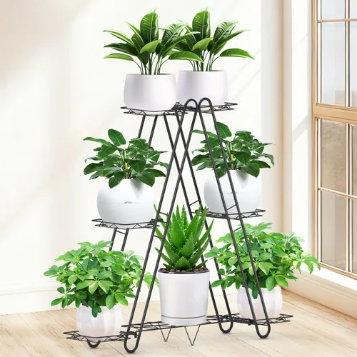 Miniatura 4 de DiiKoo Soporte de Metal Resistente para Plantas, Estantería y Estante de Plantas para Interior y Exterior - 3 Niveles 7 Macetas, Soporte