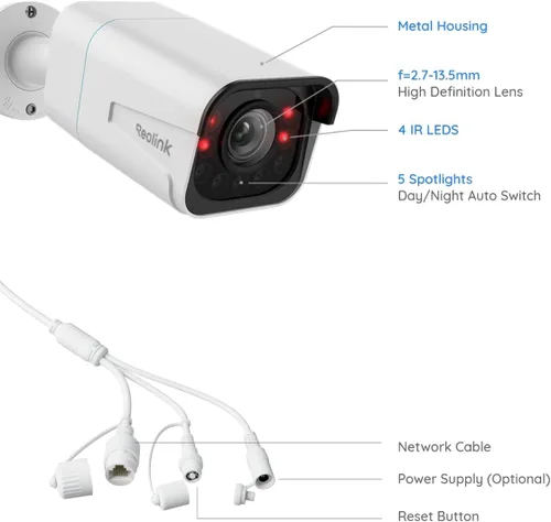 Miniatura 13 de REOLINK RLC-811A - Cámara de seguridad con cable IP PoE 4K - FoV de 123°, zoom óptico 5X para uso en exteriores, visión nocturna a color, detección