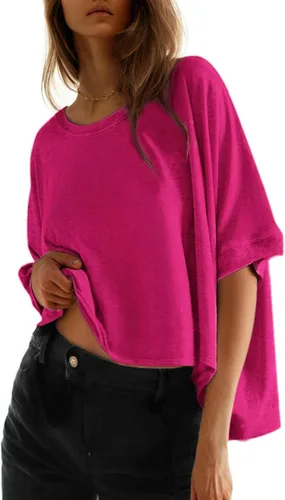 Miniatura 7 de Dokotoo -Camisetas de verano para mujer, color liso, holgadas, de gran tamaño, básicas